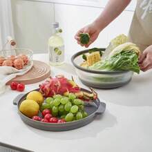 FIAN Juego de 2 Tapa para Microondas plegable de Silicona Sirve como Escurridor de Verduras y Frutas Libre de BPA Tapas para Botes de Cocina - Colador de Cocina - Accesorios para Cocina Gris - Gris - Ver 2