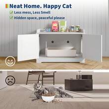 Cat Litter Box Enclosure With 2-Tier Shelves And Doors – Multifunctional Hidden Litter Box And Cat House, Sturdy MDF And Iron Frame, Private Litter Box Area - 黑色 - 查看 2