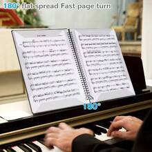 A4黑色螺旋乐谱活页夹，专业双面螺旋装订笔记本，20张/40页螺旋笔记本 | 防眩光，可调节插页标签，适用于钢琴、吉他、小提琴乐谱收纳，螺旋乐谱夹，音乐文件袋，学生礼物，防水，大容量，适合音乐课、演出、音乐练习