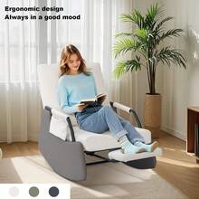Silla reclinable Mecedora para Adultos, Moderna Silla reclinable tapizada de Felpa con Bolsillo Lateral, Tres Niveles de Ajuste, sillas Modernas para sofá de guardería - Blanco - Ver 3