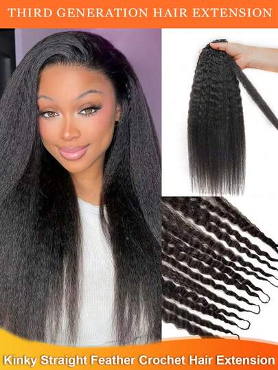 3 Packs Of 150g Feather-Like Human Hair Extensions, Knot-Free, Virgin Remy Curly Straight Hair, 100% Remy Human Hair, Feather Crochet Braiding, Suitable For Knotless Boho Braids, Protective Hairstyles, Beginner-Friendly