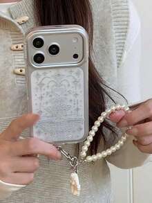 Luxury Bling Glitter Wishing Well Heart Star Transparent Little Angel Pearl Short Strap Plating Phone Case Compatible With IPhone 17 Pro Max Fashion Lanyard Rope Phone Protective Cover - Clear - View 3