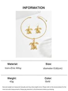 1 Set mit 3 Stücke Vintage Goldener Tropfölmetall Schildkröten Anhänger Halskette & Ohrringe Set, kreatives, niedliches Cartoon Meerestier Schildkröten Anhänger Halskette & Ohrringe Set, geeignet für Damen Alltag, Urlaub, Party Tragen - Gold - Übersicht 7