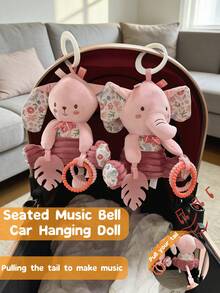 1 pieza Decoración colgante de asiento rosa, muñeca de sonido de cascabel suave y música para cochecito de bebé y silla de coche, muñeca sensorial calmante para bebé recién nacido, adecuada como regalo - Multicolor - Ver 2