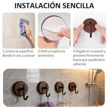 XGKJuego de 4 Gancos Adesivos de Pared Percero de Madera sin dro Gancos Reentes y rativos para Baño Cocina Dormito y ogar - color nogal - Ver 3