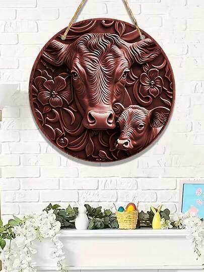 1 st vintage djurskylt, rund träskylt, ko-logotyp, kransskylt, hantverksskylt, 2D-skylt, enfärgad skylt (10 tum x 10 tum / 25 x 25 cm, 12 tum x 12 tum / 30 x 30 cm), väggdekor, heminredning, rumsinredning, bondgårdsinredning, dörrdekor, hotellinredning