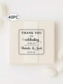 8/20/40pcs Custom Clear Plastic Stickers With Black Print,Square Wedding Transparent Stickers,Adhesive Labels With Love By Your Name, Personalized Stickers With Text Logo - Multicolor - View 46