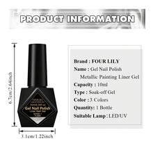 FOUR LILY 10ml Y2K Metallic Line Gel Nail Polish Set, Gold & Silver Ultra-Bright Mirror Line Gel Nail Polish, Semi-Permanent Line UV Gel Nail Art Paint, Suitable For French Manicure, Home Salon DIY Women's Gift - 金色 - 查看 8
