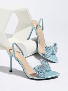 Women's Pointed Toe Stiletto High Heel Shoes, Blue, Elegant Floral Pattern, Comfortable PVC Transparent Upper, Butterfly Decor, Suitable For Party, Date, Travel, Gift - Baby Blue - View 6