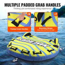 Towable Tube For Boating, 1-3 Riders Inflatable Towable Tube With Bumper Fins, 510 Lbs Water Sport Towable Tubes For Boats To Pull, Full Nylon Cover, EVA Grab Handles And Speed Saf Ety Valve - 62.2" X 65.4" X 14.4" - View 5