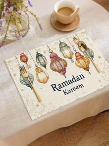 14/6/8/10件装斋月灯笼和星星图案餐垫，可机洗，耐热，高品质易清洁，可用于餐桌装饰、节日派对布置、桌面保护，也可作为礼物。 - 彩色 - 查看 7