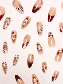 24pcs/Set Elegant Gradient Pink & White Almond-Shaped Nail Stickers With 3D Floral & Pearl Decor, Includes Gel Polish And Nail File, Suitable For Girls/Women For Daily, Party, Autumn Nails - Nhiều màu - Xem 9