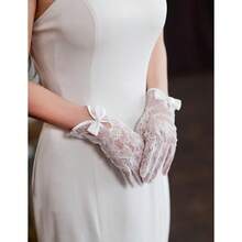 Short Lace Mesh Gloves Tulle Border With Pearls Wedding Opera Tea Party Gloves For Women Formal,OneSize,Ivory-4 - Gading-4 - View 5