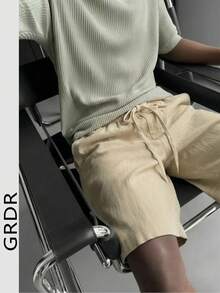 GRDR Pantalones cortos de lino casuales con cordón para hombre, verano - Albaricoque - Ver 2