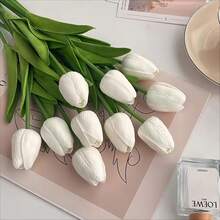 5/20支浪漫逼真仿真郁金香花束，丝绸花装饰，适用于婚礼、房间、家居、酒店、派对、活动、新年礼物、手持花艺摆设，也适用于情人节、婚礼/家居/卧室/客厅/餐桌装饰、新娘捧花、户外花园、生日、毕业典礼等多种场合。 - 白色 - 查看 3