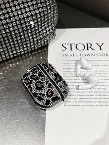 1 pieza Estuche protector de auriculares Bluetooth con estampado de leopardo de diamantes y lentejuelas brillantes de color blanco para AirPods - Blanco - Ver 5