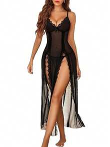 Black Color Women's New Sexy Split Strap Dress-L Size ( Elasticity Fit For 50-65kg) - 黑色 - 查看 6