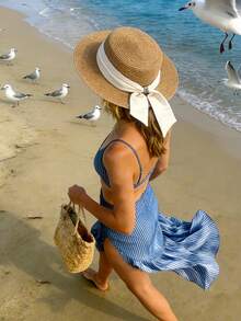 1 pieza Sombrero de sol de playa para mujer, sombrero de paja de moda para el verano - A - Ver 4