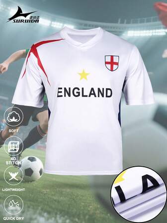 SURUIDA 1 件英格兰足球球衣，英超联赛风格男式足球运动 T 恤，舒适短袖 T 恤适合团队比赛、休闲运动和日常穿着，夏季
