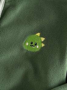 绿色拉链翻领外套，休闲风格，保暖面料，恐龙卡通图案，撞色滚边设计，适合秋冬季穿着。 - 綠色 - 查看 6