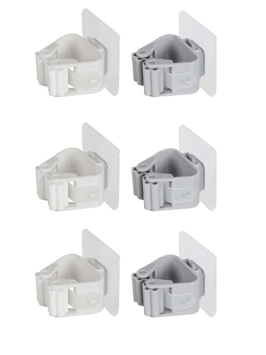 2/6pcs No Drill Seamless Mop Clip Wall Mount Mop Broom Hanger Storage Rack, Strong Adhesive Mop Wall Clip - Multicolor - View 1