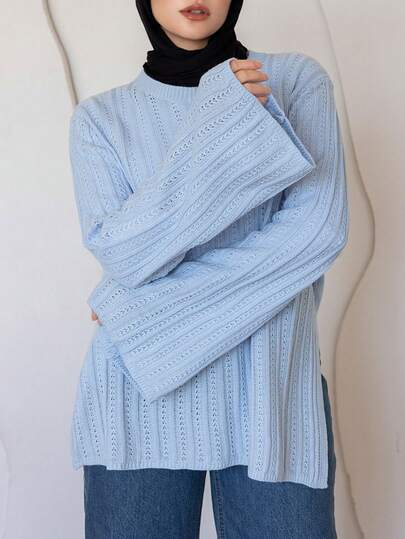 DAZY Women's Business Casual Solid Color Flare Sleeve Sweater,Long Sleeve Tops Fall