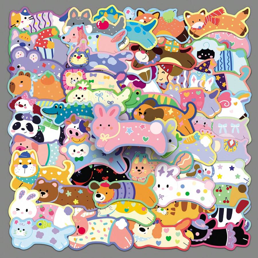 50 Original Running Animal Stickers Waterproof Cute Q Version Painted Luggage Notebook Hand Account Mobile Phone Stickers - Multicolor - View 1