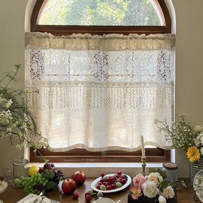 1 Pc Vintage Floral Kitchen Curtain Valance For Small Windows Farmhouse Short Sheer Curtain With Tassels For Cafe Bedroom Rod Pocket Home Decor Rustic Half Window Curtains For Dining Room, Bay Window