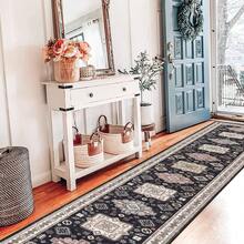 Pauwer Hallway Runner Rug Washable Rugs Runner Non Slip Carpet Runner Boho Farmhouse Vintage Throw Area Rugs Floor For Kitchen Laundry Room Entryway Bedroom Bathroom Christmas Hallway Runner Rug - màu đen - Xem 9