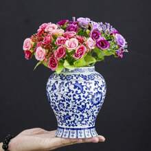 1 buc. Vază ceramică albastră și albă, în stil chinezesc vintage, potrivită pentru hol, dulap TV, decor masă, flori proaspete, flori uscate, flori artificiale, vază clasică luxoasă, hotel, sală de agrement, decor sală de conferințe, poate fi folosită și ca jardinieră, cadou pentru Ziua Îndrăgostiților și alte sărbători.