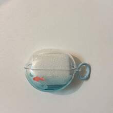 Simple Gradient Blue Single Goldfish With Hanging Loop Earphone Case, Compatible With Huawei Freebuds 7i, Freebuds 2, Freebuds SE3, Freebuds 5i, Pro 3 Earphone Cases, Cute Korean Style