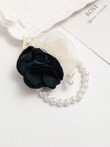 1pc Wrist Corsage With Navy Blue Camellia And Small Rose Decorations, Suitable For Wedding, Bridesmaid, Bachelorette Party, Prom, Daily Wear, Valentine's Day - 642 - Dark Green + Beige - View 2