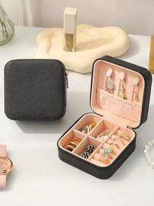 1pc Minimalist Travel Jewelry Storage Box, Portable Earring, Ring, Bracelet Jewelry Organizer Box, Fashionable Personalized Leather Jewelry Box, Suitable For Storing Rings, Necklaces, Earrings, Perfect Gift For Women, Thoughtful Present For Women's Day