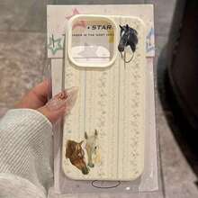 Floral Striped Horse Pattern Suitable For Iphone 16 Pro Max Phone Case, Compatible With For Iphone 17/15 Pro Max/14/16 Plus/15/13 Pro/12/11, Minimalist TPU, Shockproof, Stylish Protective Cover With High AestheticSuitable For IPhone 17 Air - 米色 - 查看 2