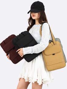 14-Inch Computer Vertical Shoulder Bag, Solid Color Quilted, Large Capacity Multi-Pocket Design With Zipper Closure, Lightweight & Durable Shock-Absorbing, Multi-Color Options, Versatile For Commuting, Business, Casual, School And Daily Use Tote Bag - Multicolor - View 2