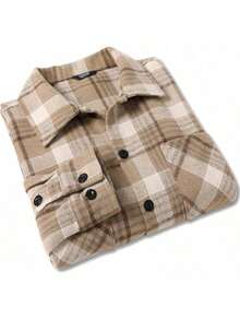 2026 Men's Urban Street Jacket  Men's Flannel Shirts Casual Button Down Plaid Shirt Jacket Long Sleeve Fleece Shacket With Pockets Slim Modern Fit For City Style & NightlifeSlim Modern Fit For City Style & Nightlife - Màu Khaki - Xem 7