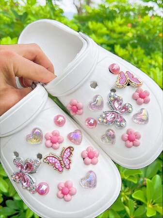 20 piezas Botones decorativos desmontables con mariposas, corazones y flores de cristal de colores para decorar zapatos, adecuados para zapatos de playa, zapatos huecos, regalos festivos, todo el año