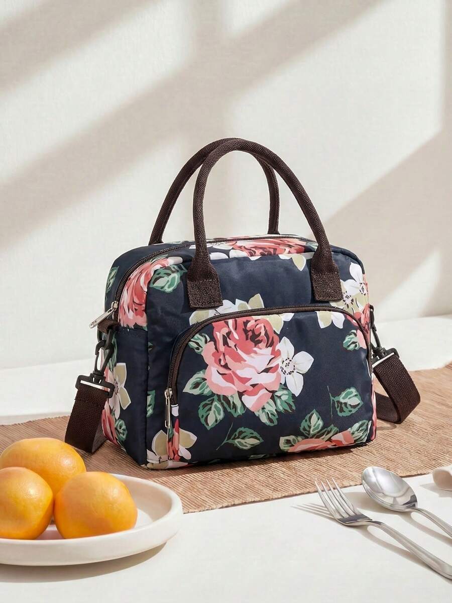 1Piece Portable Lunch Bag Large Reusable Insulated Lunch Box Bento Pouch Dinner Insulation Bag Student Thickened Cute Lunch Fruit Bag Pink Strawberry Stripe Leopard Print Small Floral Bag For School School Accessories School Stuff - hoa - Xem 1