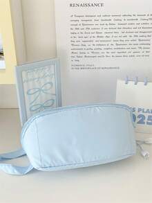 1 قطعة حقيبة مكياج نسائية مربعة ذات لون أحادي، فتحة سحاب كبيرة، من النايلون لتخزين مستحضرات التجميل، مع مقبض علوي، منظم مستحضرات التجميل للسفر، حقيبة مكياج محمولة للمدرسة والسفر والعطلات