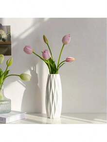 1个现代创意塑料花瓶，北欧风格插画容器，客厅卧室家居装饰插花配件，简约装饰 | 耐用塑料 - 白色 - 查看 9