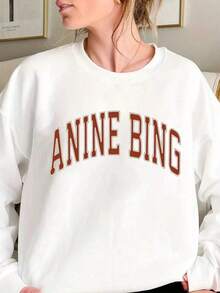 Women'S Casual Crew Neck Sweatshirt With Letter Print - Cozy Fall/Winter Pullover, Long Sleeve, Brown, Casual Wear |   Playful Letter Print |     Construction, Ladies Sweaters2026 - trắng - Xem 1