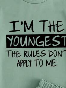 男童字母印花T恤和抽绳短裤两件套 - 綠色 - 查看 4