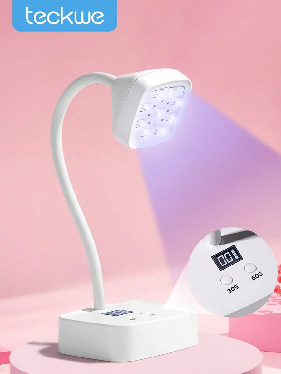 Teckwe مصباح أظافر UV قابل للشحن، ضوء أظافر لاسلكي مع مؤقتين 30 ثانية و60 ثانية وحساس تلقائي لتجفيف سريع لطلاء الجل، مجفف أظافر UV لاسلكي بعنق متحرك، مناسب للنساء والفتيات والمانيكير وصالونات الأظافر DIY في المنزل - أبيض - مشاهدة 1