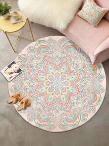 1pc Lotus Floral Pattern Carpet, Symmetrical Floral Carpet, Leaf Floral Carpet, Soft Plush Carpet, Indoor Aesthetic Floor, Soft And Fluffy, Decorative Carpet, Thickened Carpet, Area Carpet, Living Room Carpet, Bedroom Carpet, Gaming Room Carpet; Exquisite Carpet Makes Home Life More Elegant, Romantic And Luxurious Retro Style - Beige - View 4