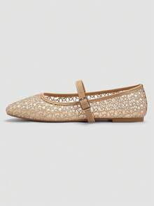 ADAMUMU Women's Fishnet Hollow-Out Ballet Flats, Lightweight Mesh, Two Elegant Buckles, Thoughtful Perforated Design, Comfortable Breathable Fashion - 摩卡棕 - 查看 5
