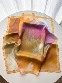 1条2026新款春秋时尚渐变仿丝印花65*65厘米方巾，男女通用头巾披肩，适合户外、骑行、约会、购物、派对、母亲节礼物 - 卡色 - 查看 2