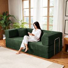 78'' No Assembly Corduroy Cloud Couch For Living Room - Ergonomic Deep Seat Sectional Sofa With Memory Foam For Reading, Rest & Sleep, Convertible Sofa Cama & Spacious Sofa For Living Room - 綠色 - 查看 2