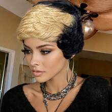 6英寸精灵短直发假发，150%密度，玫瑰网帽，全机织，颜色可选1B99J、1B30、1B27#，适合日常佩戴 - 彩色 - 查看 3