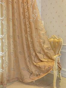 1pc Cut-Out Leaf Pattern Sheer Curtain, Grey/White/Khaki/Red, Semi-Sheer, Lightweight, Suitable For Living Room, Bedroom, Home Decor - Khaki - View 3