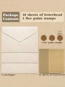 Vintage Schreibwaren-Set, Leinen-Muster Umschläge, Schreibwaren-Set, Retro Liebesbriefe, individualisierte chinesische Kraftpapier-Einladungen, Postkarten, Wachsversiegelte Umschläge, geeignet für die Herstellung von Einladungen, Dankeskarten, Liebesbriefen und Korrespondenz. - Verschiedenfarbig - Übersicht 12